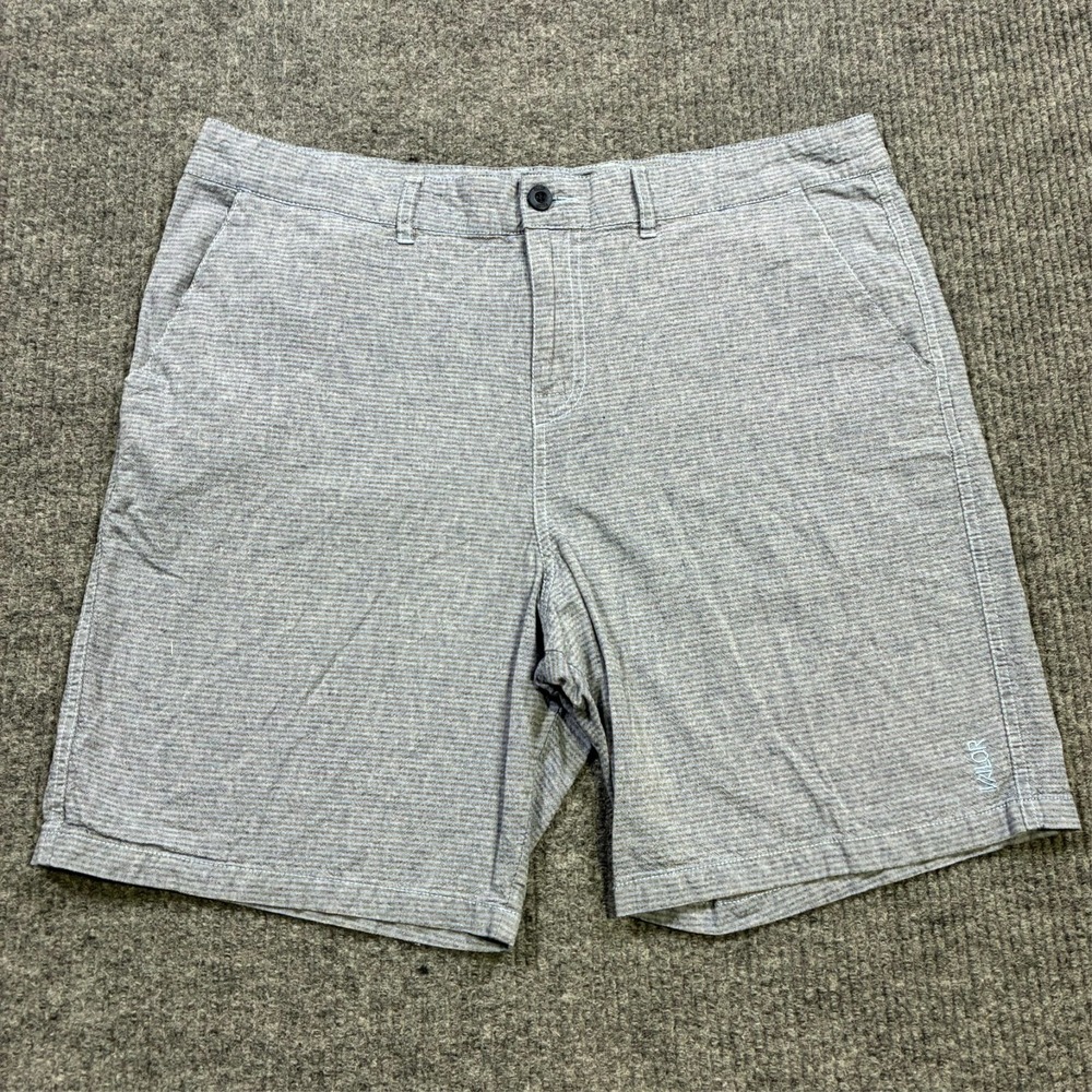 Valor Mens‎ Shorts Size 38 Blue Striped Cotton Flat Front High Rise Casual